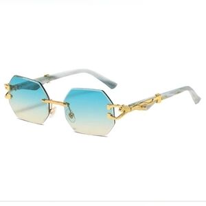 COPY - Hexagon Rimless Sunglasses Square Women Retro Men Sun Glasses cyan yellow